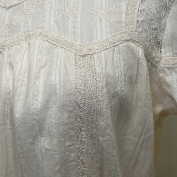 Allison New York Cream Embroidered Lace Cottage Peasant Prairie Boho Mini Dress - Picture 5 of 14